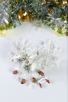 New year and christmas decoration on white background