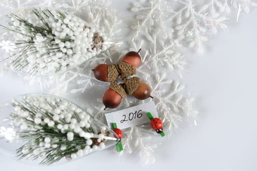 New year and christmas decoration on white background