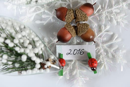 New year and christmas decoration on white background