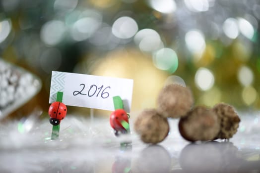 New year and christmas decoration on white background