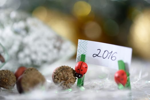 New year and christmas decoration on white background
