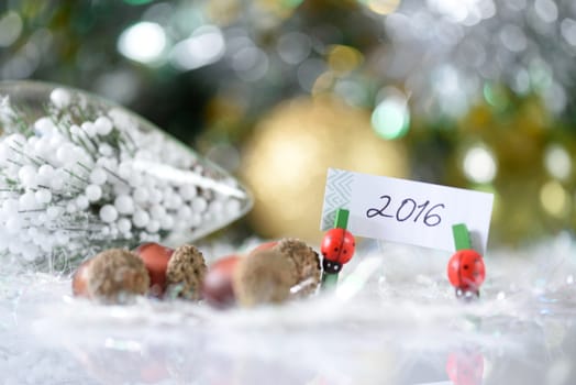 New year and christmas decoration on white background