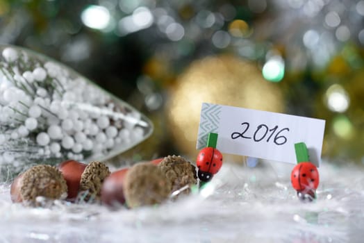 New year and christmas decoration on white background