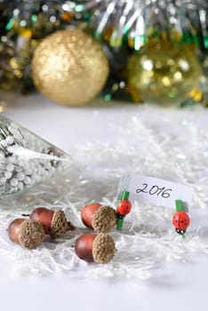 New year and christmas decoration on white background