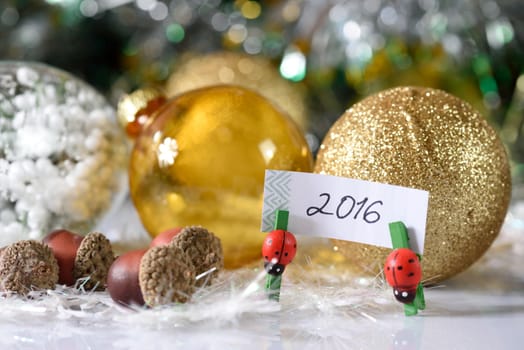 New year and christmas decoration on white background