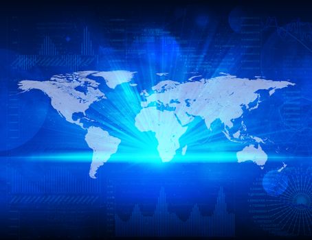 World map on abstract blue business background