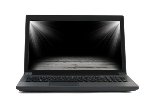 Black laptop with picture of floor on isolated white background