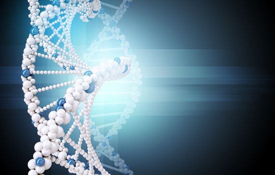 DNA molecule on blue background with lightspot