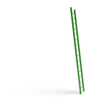 Green ladder on isolated white background with shadow