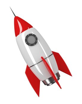 Red space rocket on isolated white background