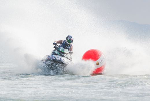 Pattaya, Thailand - December 6, 2015: Tanaka Tomonari from Japan competing in the Pro Runabout Class of the International Jet Ski World Cup at Jomtien Beach, Pattaya, Thailand.