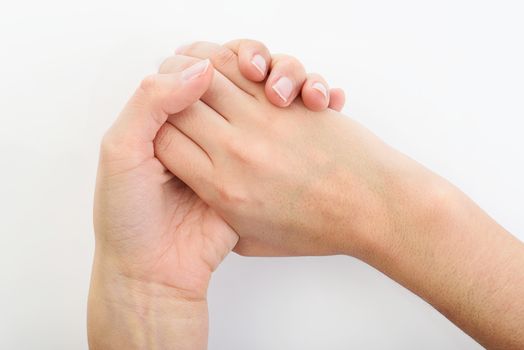 Holding hands on top of a  white plain background
