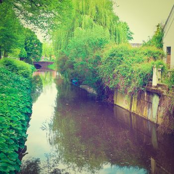 Canal and Embankment of the City Zutphenin Holland, Instagram Effect