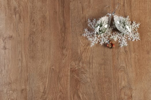 christmas balls decoration on wood floor