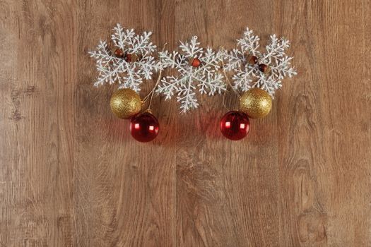 christmas balls decoration on wood floor