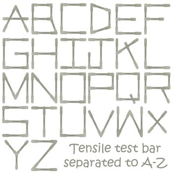 Tensile test bar english font A-Z on isolated white background