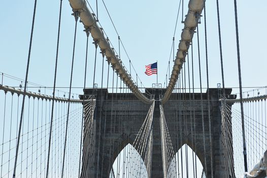 brookline bridge in Sunny day with american flag