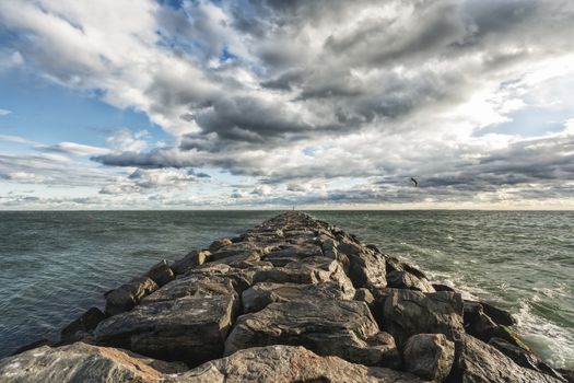 Photograph shows a coastal landscape in Rhode Island