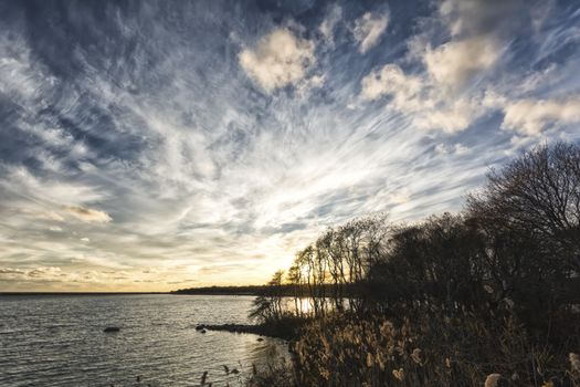 Photograph shows a coastal landscape in Rhode Island