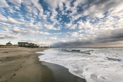 Photograph shows a coastal landscape in Rhode Island