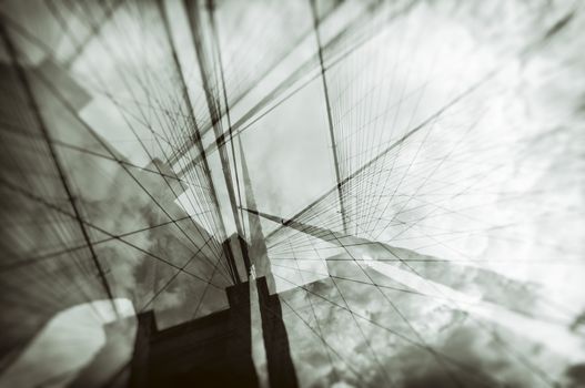 Double exposure photograph of Brooklyn Bridge, New York