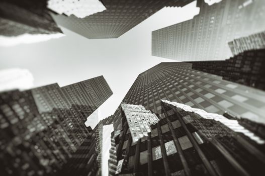 Double exposure photograph of city buildings