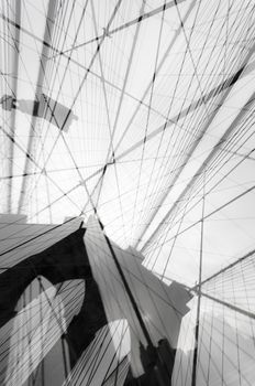 Double exposure photograph of Brooklyn Bridge, New York City