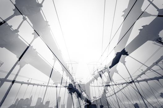 Double exposure photograph of Brooklyn Bridge, New York City