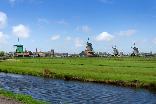 Rural wind mills in Zaanse Schans, The Netherland.