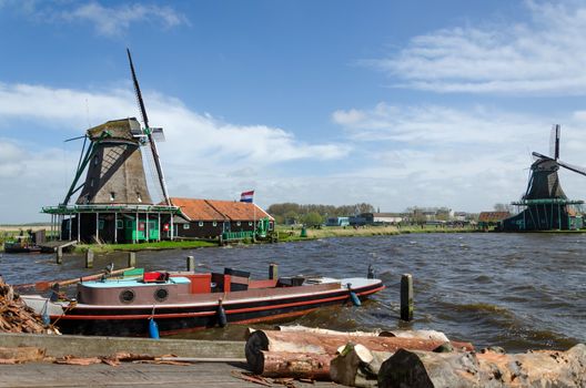 Wind mills in Zaanse Schans, Travel Destination in The Netherlands.