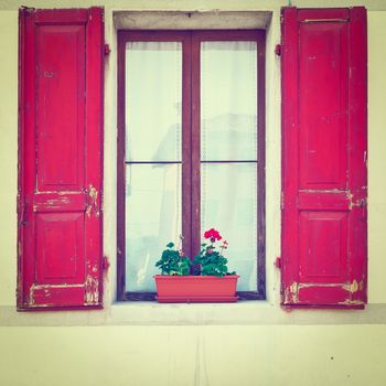 Window on the Facade of the Restored Italian Home, Instagram Effect