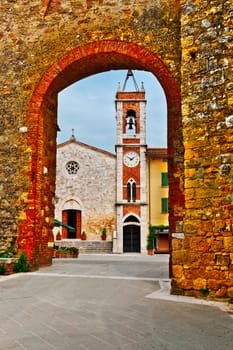 View through the Arch to the Church in the Italian City of Cetona