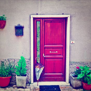 Facade of Italian House Decorated with Fresh Flower, Instagram Effect