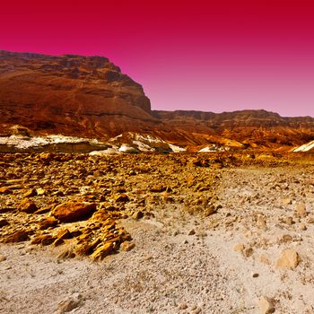 Judean Desert on the West Bank of the Jordan River in Israel at Sunset