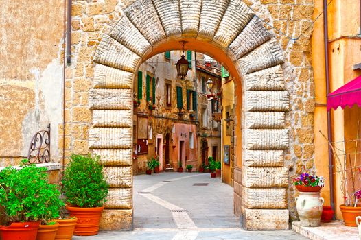 Arch of the Narrow Street with Old Buildings in the Medieval Italian City 