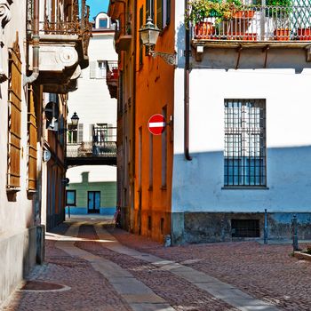 Architecture of the Medieval Piedmont City of Cuneo in Italy