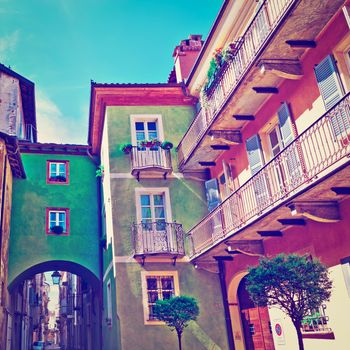 Architecture of the Medieval Piedmont City of Cuneo in Italy, Instagram Effect