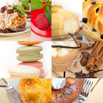 fresh colorful delicious homemade dessert cake selection composition collage 