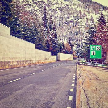 Saint Bernard Pass on the Background of Snow-capped  Italian Alps, Instagram Effect