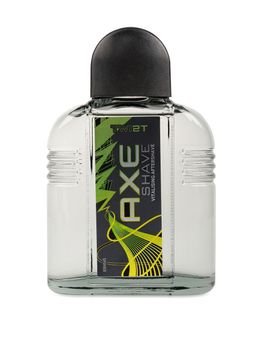 PULA, CROATIA - DECEMBER 6, 2015: A bottle of Axe Twist aftershave isolated on white background. Axe was launched in France in 1983 by Unilever.