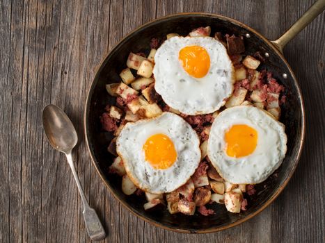 close up of rustic corned beef hash