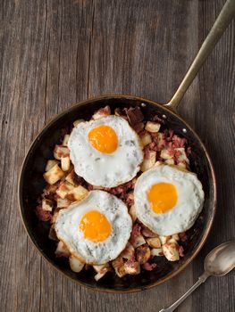 close up of rustic corned beef hash