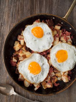 close up of rustic corned beef hash