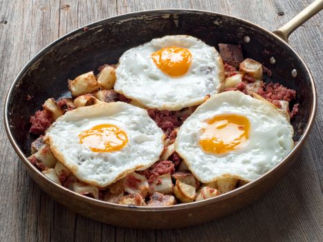 close up of rustic corned beef hash