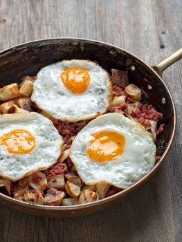 close up of rustic corned beef hash