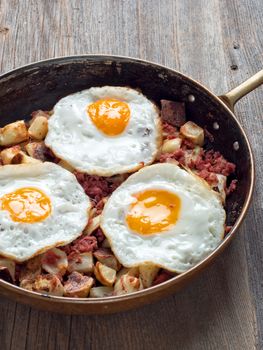 close up of rustic corned beef hash