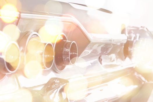 Double exposure of Luxury vintage car and Bokeh background