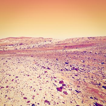 Rocky Hills of the Negev Desert in Israel at Sunset, Instagram Effect