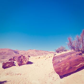 Big Stones of Grand Crater in Negev Desert, Israel, Instagram Effect