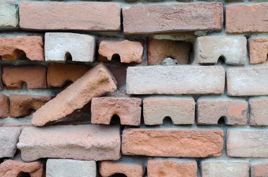 Detail of old and abandoned brick wall